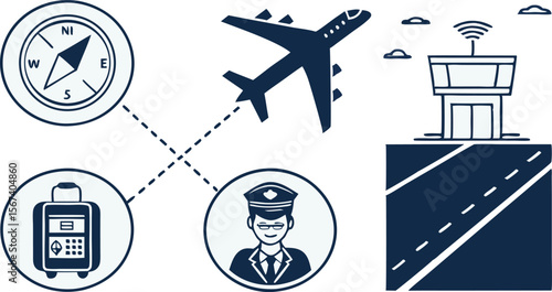 airport travel elements with pilot and runway