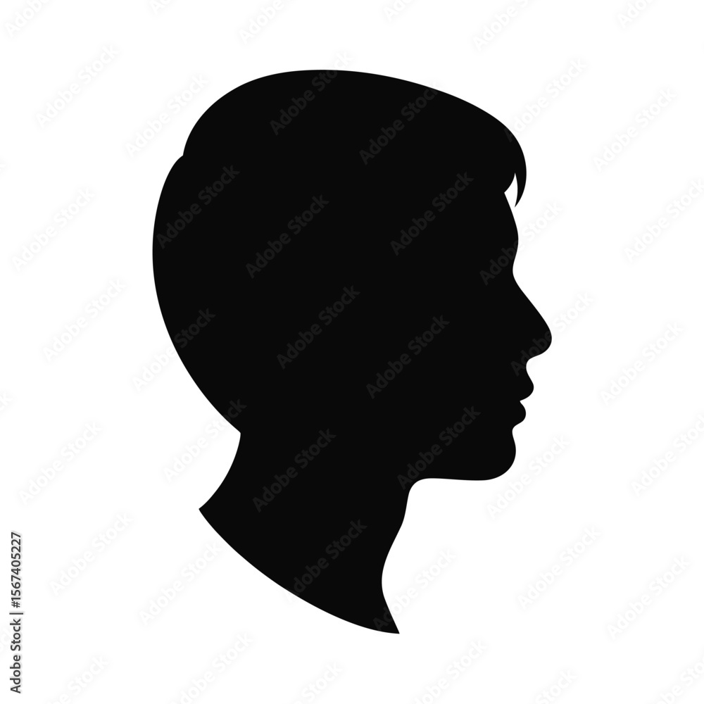 Black silhouette profile of a young man facing right against a white background Black silhouette profile of a young man facing right against a white background