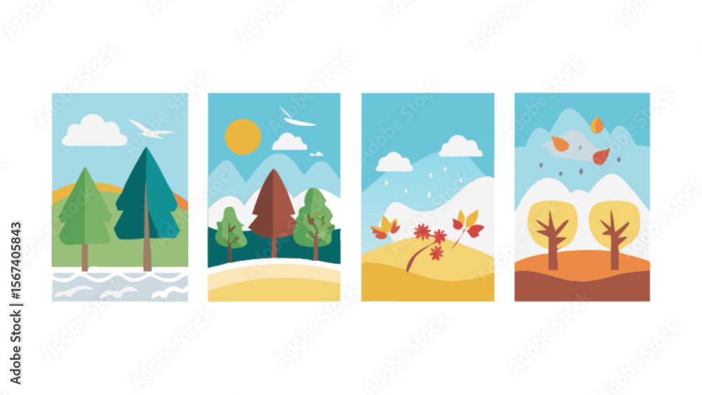 Four seasons landscape vector art illustration winter spring summer autumn nature background seasonal scenes design Four seasons landscape vector art illustration winter spring summer autumn nature background seasonal scenes design
