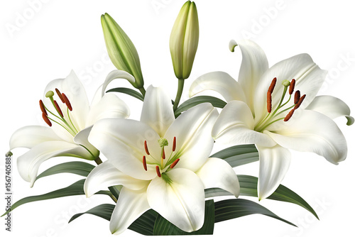  elegant blooming lilies with buds isolated on white background PNG , AI GENERATED