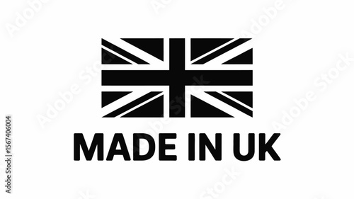 Made in uk text with union jack flag symbol on white background