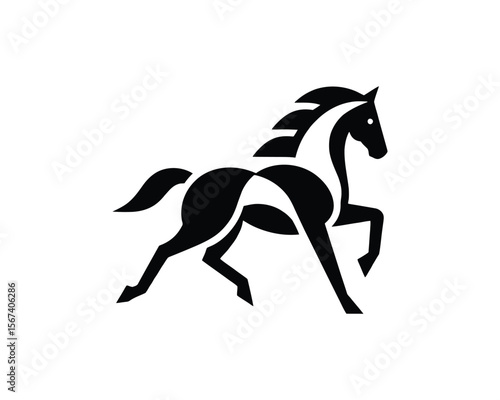 Dynamic stallion modern black and white vector icon