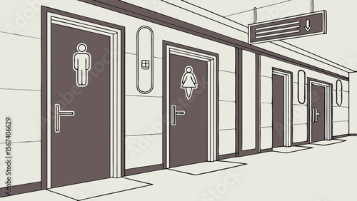 public toilet doors corridor with signage art