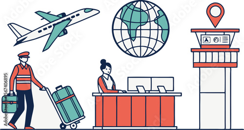 airport travel airplane vector flat design art