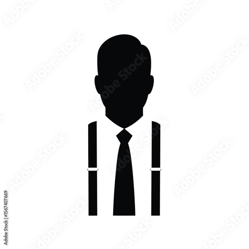Black silhouette of a man wearing a tie and suspenders