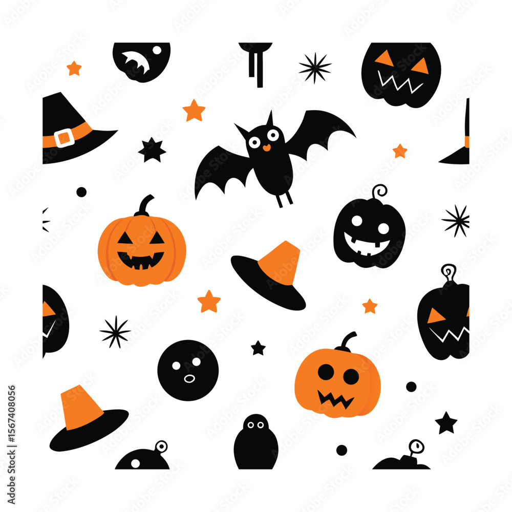 Fototapeta premium seamless line art Halloween pattern design elements