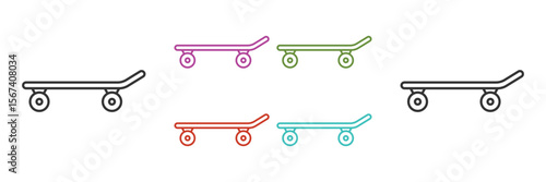 Skateboard icon. Different colour skateboard vector icon for web design isolated on white background. Simple outline skate board icon, with editable stroke. Vector illustration.
