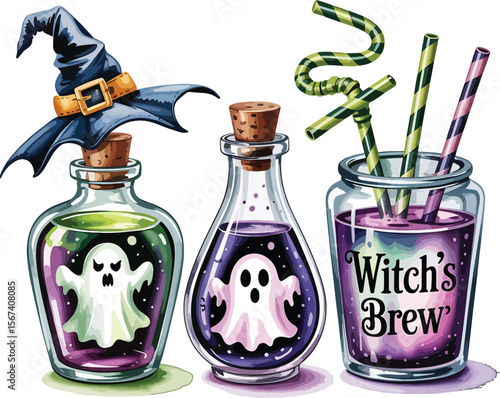 digital airbrush haunted café drink station with stitched watercolor illustration premium quality