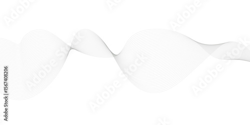 Undulate Grey Wave Swirl, frequency sound wave, twisted curve lines with blend effect. Technology, data science, geometric border. Isolated on white background. Vector illustration.