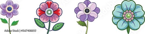 Anemone Flower Flat Illustration Delicate Spring Bloom Design