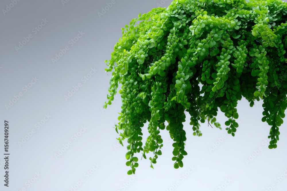 Fototapeta premium Lush green hanging plant with delicate small leaves cascading downwards