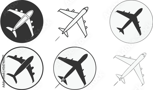 set of commercial airplane vector artwork