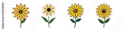 Black-Eyed Susan Flat Illustration Cheerful Yellow Wildflower Design