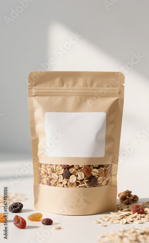 Granola standing pouch mockup with blank label