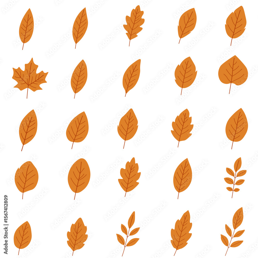 Obraz premium Autumn Dry Leaves Set - Flat Style