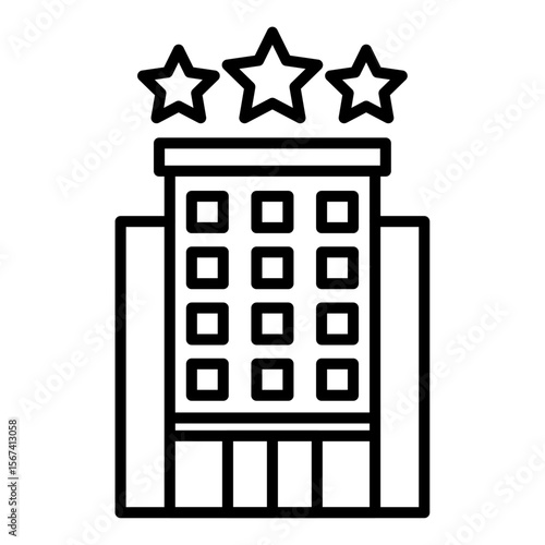 3 star hotel icon flat thin outline art logo