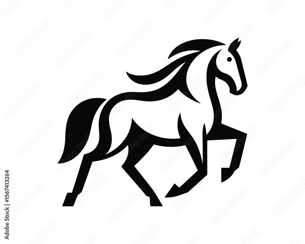 Dynamic horse stylized black and white vector illustration Dynamic horse stylized black and white vector illustration