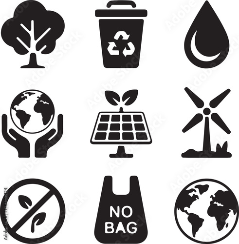 Sustainable Living Icons Eco-Friendly Design Elements for Environmental Projects
