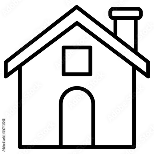 house icon flat thin outline art logo