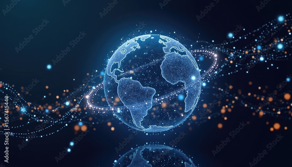 Obraz premium A digital representation of the earth with glowing particles.