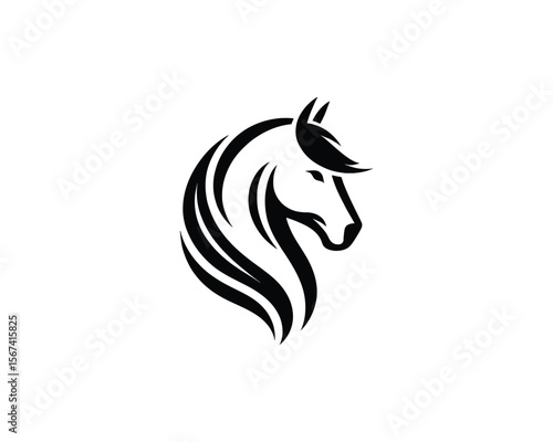 Elegant stallion bold black and white vector logo design