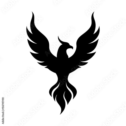 Phoenix Bird in Flames Minimalist Design Symbolizing Transformation and Renewal