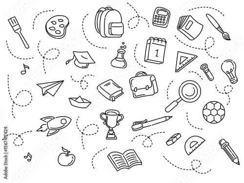 Back to school doodle line art vector art illustratrion pattern