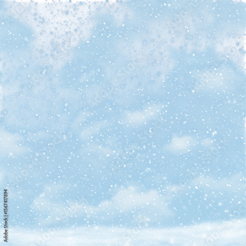 Snowy winter sky with falling snowflakes isolated on a transparent background