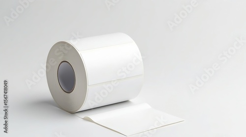 Roll of White Blank Thermal Labels: Adhesive Stickers for Printing, Shipping, and Product Labeling on White Background