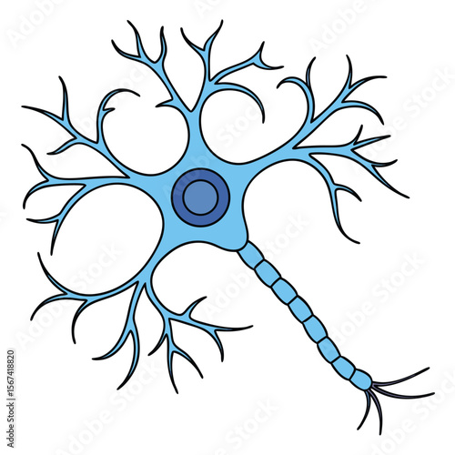 Stylized Neuron Illustration Blue and Black on White