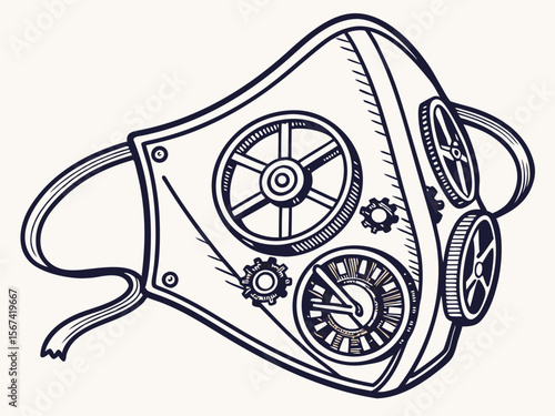 Premium Steampunk Style Face Mask With Embedded Clock Gea Symbol Element
