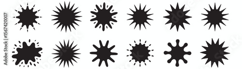 Explosion, crack, and bullet hole silhouettes in vector style. Damaged glass, shattered impact, and burst effects ideal for comic books, gaming, digital art, and action theme graphic design projects
