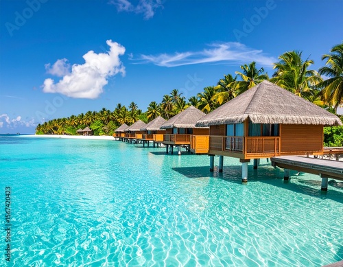 summer vacation concept, clear blue water ocean, tropical island, fancy luxury