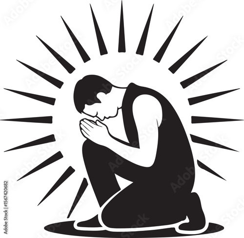 Minimalist Prayer Silhouette - Spiritual Worship & Hope