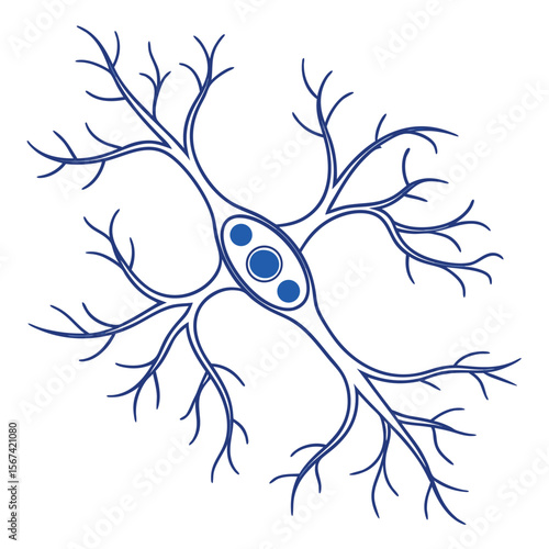 Stylized Blue Neuron Illustration on White Background