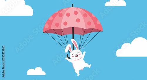 Flat vector of a rabbit skydiving with an umbrella