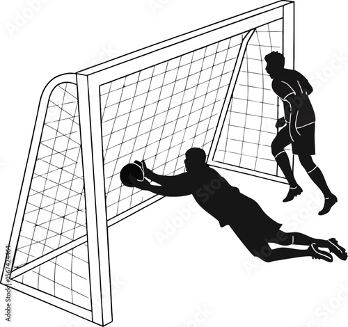 football goal striker keeper black silhouette vector