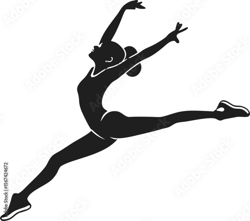gymnast split leap black silhouette vector