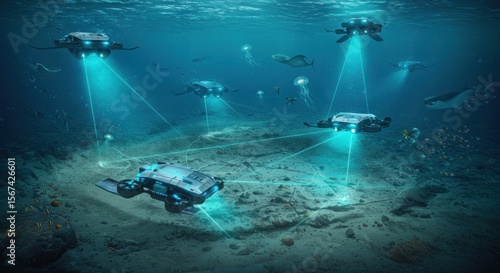 Autonomous underwater vehicles network exploring deep ocean marine environment