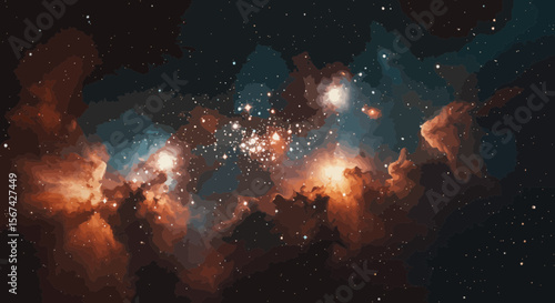 A breathtaking digital rendition of a cosmic nebula with twinkling stars around