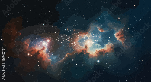 Artistic representation of a vibrant nebula with sparkling stars illustration