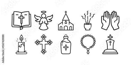Dia dos Finados Icon Set – Silhouette and Line Art Vector Collection