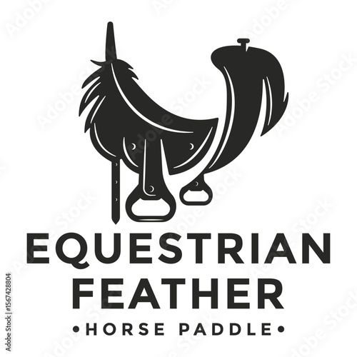 Horse Paddle with Feather Logo Design Vintage Style.