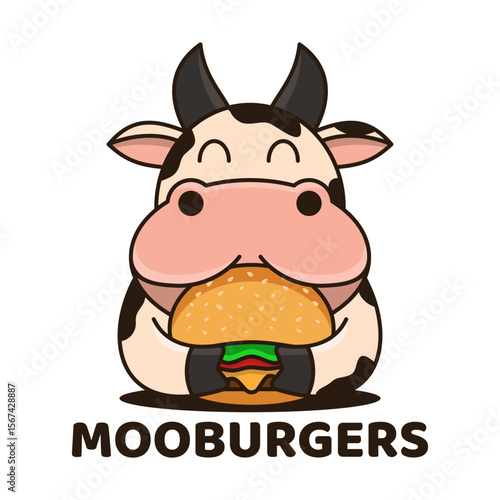 Logo For Fast Food Restaurant with Cow or Moo Combined Burgers.