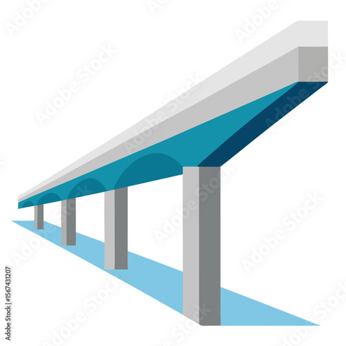 Large concrete overpass stretching vector icon on white background.