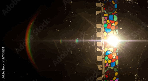 Captivating stained glass art with a vibrant mosaic and mesmerizing lens flare