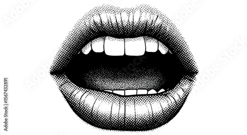 Vector illustration of halftone mouth screaming loudly and showing white teeth