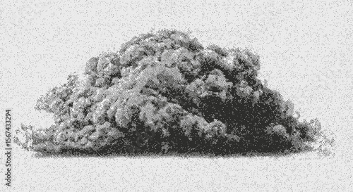 Detailed monochrome halftone image of a cumulus cloud formation on a clear day