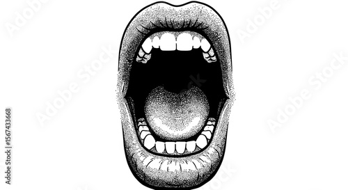 Expressive open mouth illustration conveying scream, speech, or astonishment