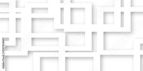 Abstract illustration of randomly arranged gray rectangle frames with soft shadows, Modern banner square geometric shapes creative abstract design. 